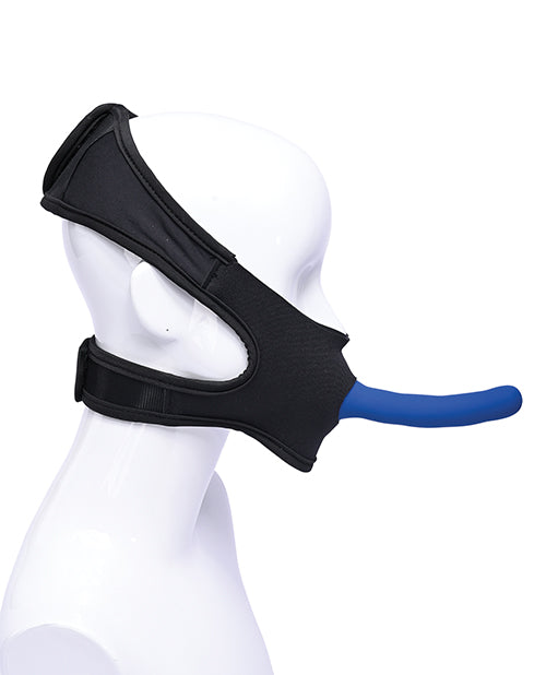 The Pivot In Your Face Strap-On shown on a mannequin with a Sportsheets dildo protruding from the dildo hole of the harness. | Kinkly Shop