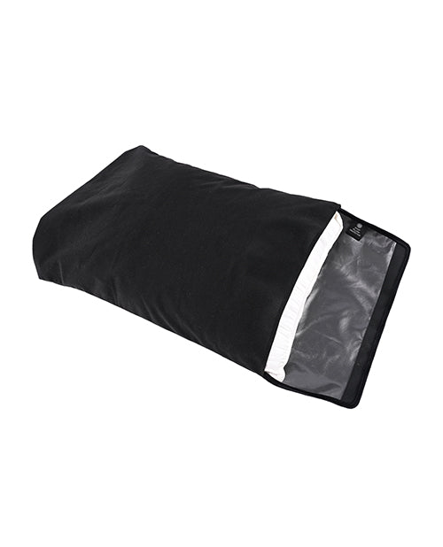 The Sportsheets Pillow Protector show open with a pillow slid inside. The Sportsheets Pillow Protector fastens with a strip of velcro that velcros onto itself. | Kinkly Shop