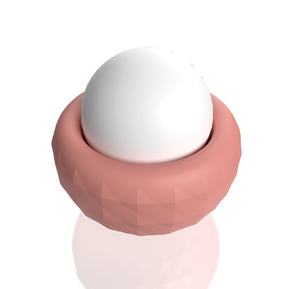 A top-down view showcases the very round, egg-like appearance of the vibrator looking like it's in a "Nest'| KInkly Shop