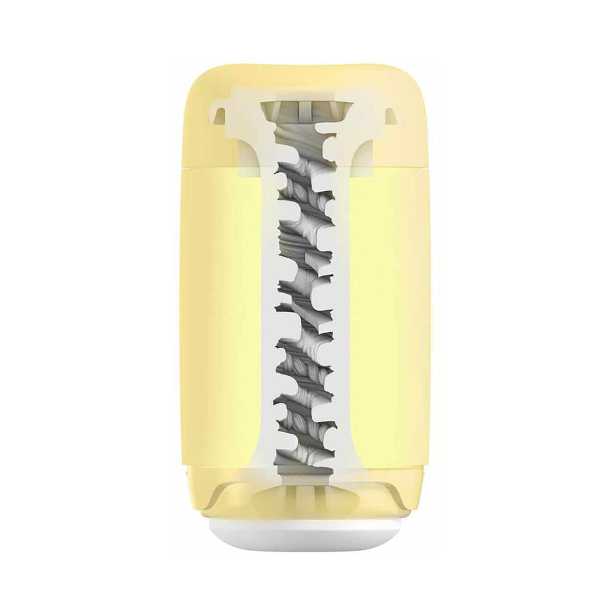 The Tenga Puffy in Custard Yellow shown as a cross-section to show the texture | Kinkly Shop