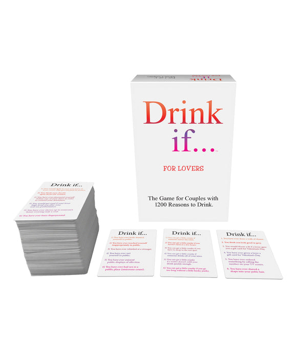 Drink If Card Game for Lovers shown with example cards in front of it | Kinkly Shop