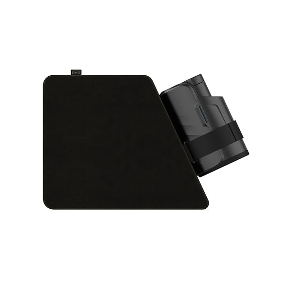 Side view of the KIIROO KEON Accessory: Multifunctional Pillow with the KEON strapped onto it. The pillow is very large compared to the KEON, offering a good counterpoint for the size of the KEON | Kinkly Shop
