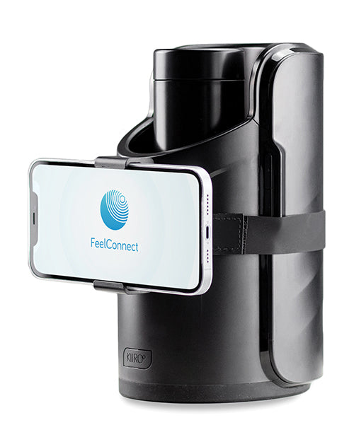 The KIIROO KEON Accessory: Phone Holder shown wrapped around the KEON, showcasing how it holds the phone on top of the KEON for hands-free viewing. | Kinkly Shop