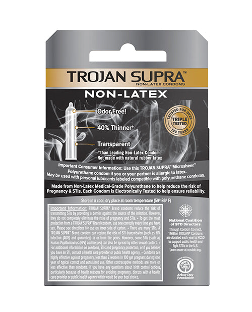 Backside of the packaging of the Trojan BareSkin Supra - Non-Latex | Kinkly Shop
