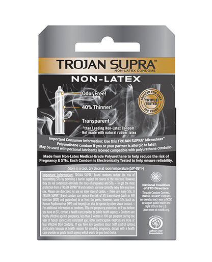 Backside of the packaging of the Trojan BareSkin Supra - Non-Latex | Kinkly Shop