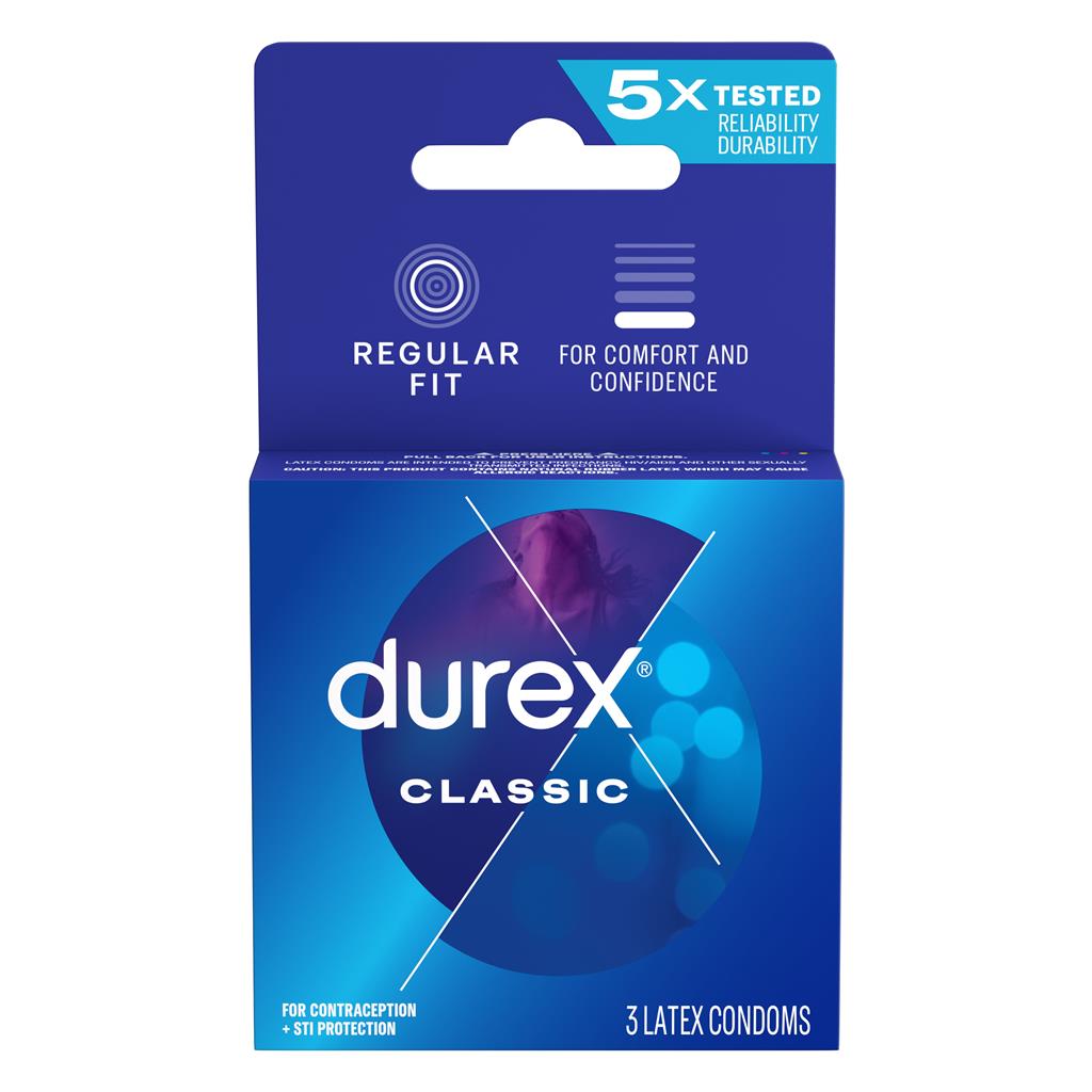 Packaging for the Durex Classic Condoms in a 3 pack | Kinkly Shop
