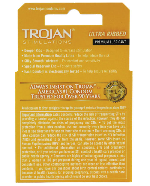 Trojan Ultra Ribbed Condoms - 3 Pack