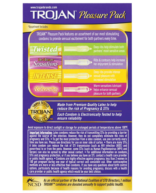 Backside of the Trojan Pleasure Pack packaging | Kinkly Shop