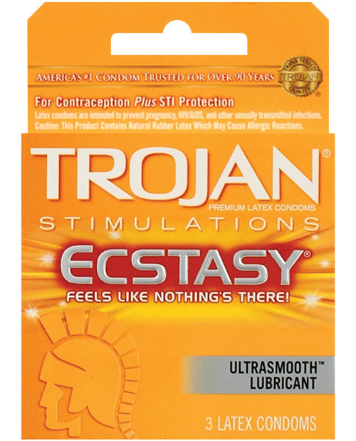3 pack of the Trojan Ecstasy Ultra Ribbed condoms | Kinkly Shop
