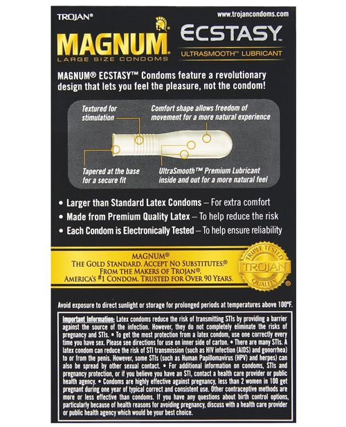 Backside of the packaging for the Trojan Magnum Ecstasy | Kinkly