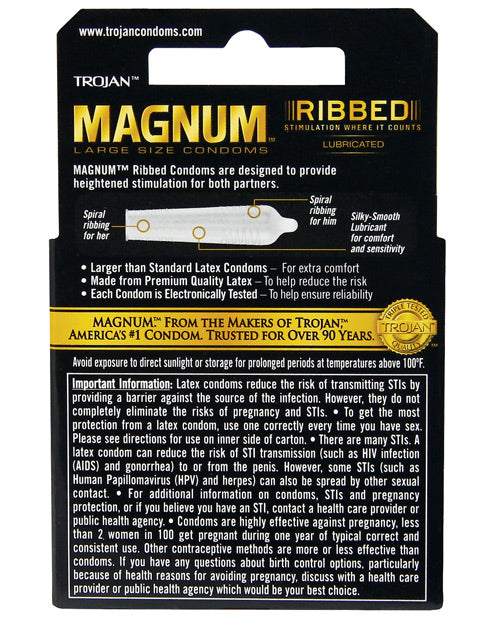 Backside of the packaging of the Trojan Magnum Ribbed | Kinkly