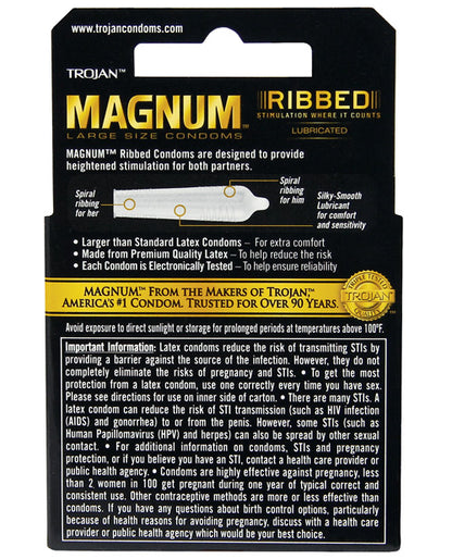 Backside of the packaging of the Trojan Magnum Ribbed | Kinkly