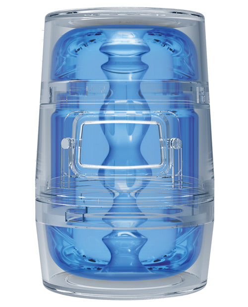 The Main Squeeze Pop-Off Optix inside of its clear, see-through plastic case, showasing how you can see inside the stroker as you use it. | Kinkly Shop