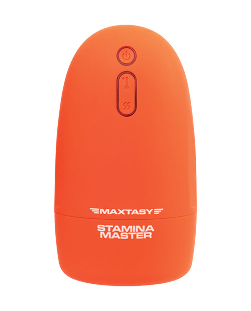 The Maxtasy Stamina Master in front of a plain white background. There are three buttons on the surface of the stroker. | Kinkly Shop