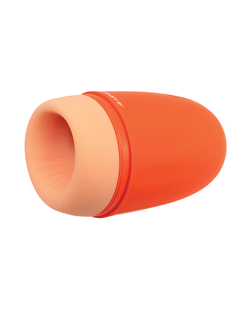 A side view of the Maxtasy Stamina Master, showcasing the wide, open mouth of the stroker. | Kinkly Shop