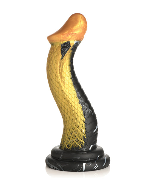 The Creature Cocks Golden Mamba. The dildo has a slithering S-shaped design with a wide, pronounced head. | Kinkly Shop