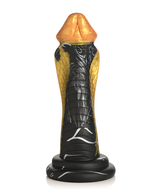 The Creature Cocks Golden Mamba in front of a plain white background. The dildo has a "flare" near the tip of the dildo just like a flared snake. | Kinkly Shop