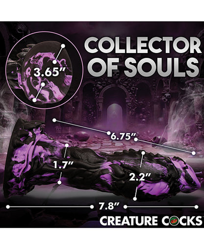 The Creature Cocks Grim with measurements of the dildo written on top of it. All measurements are included within the product text description. | Kinkly Shop