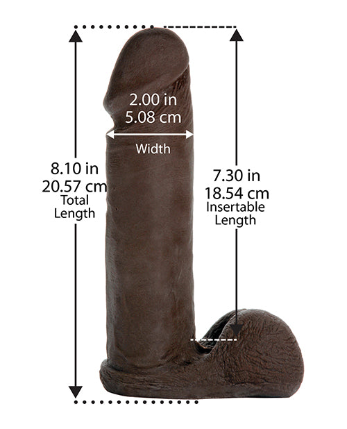 The Vac-U-Lock 8" Ultraskyn with measurements superimposed over top of the dildo. | Kinkly Shop