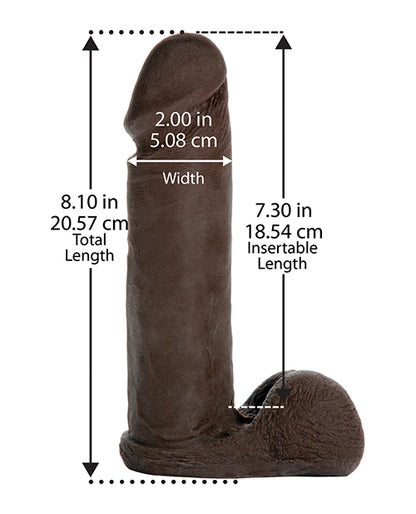 The Vac-U-Lock 8" Ultraskyn with measurements superimposed over top of the dildo. | Kinkly Shop