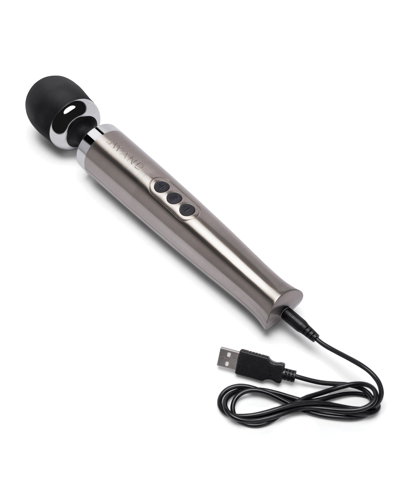 The charger plugged into the base of the Le Wand Die Cast Rechargeable. | Kinkly Shop
