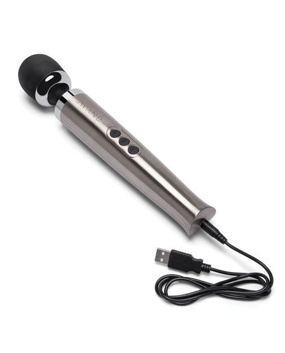 The charger plugged into the base of the Le Wand Die Cast Rechargeable. | Kinkly Shop