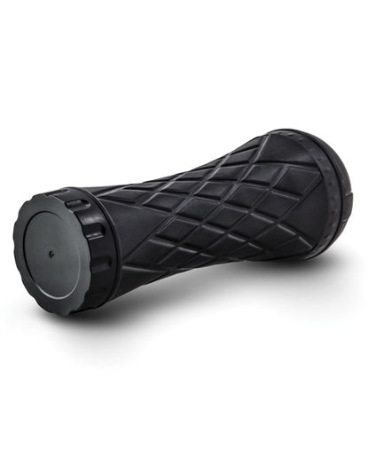 The Blush Torch laying down with a close up on the end cap of the stroker. | Kinkly Shop