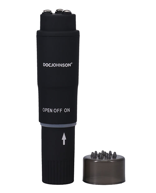 The Doc Johnson Pocket Rocket In A Bag shown next to the plastic texture cap that can be used on it. | Kinkly Shop