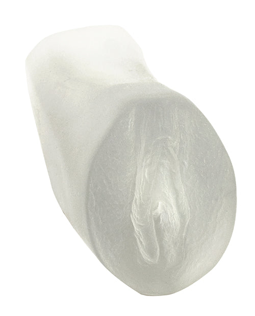 The Doc Johnson Pussy Stroker In A Bag shown away from the bag. It has a realistic vulva sculpted into the orifice. | Kinkly Shop