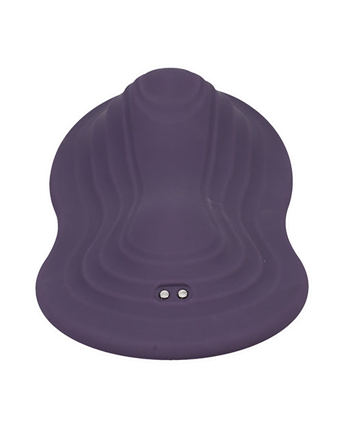 Backside of the iRide Pleasure Seat. This end of the toy is less tall, and it has the two magnetic charging prongs where the toy charges. | Kinkly Shop
