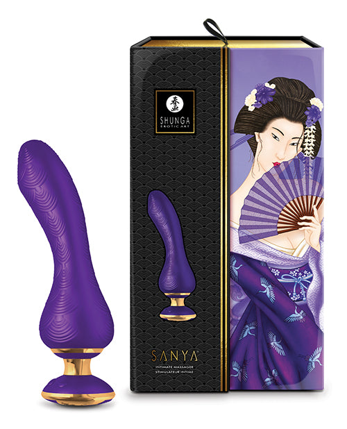 The Shunga Sanya in purple shown next to the packaging it comes in | Kinkly Shop