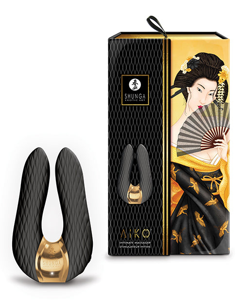 The Shunga Aiko in black shown next to the packaging for the toy | Kinkly Shop