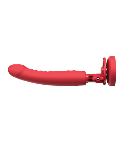 The Lovense Mission 2 from a side view, showcasing the slightly upward tip of the dildo and the ribbed shaft. | Kinkly