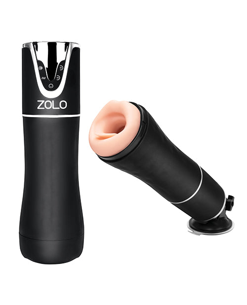 Two shots of the ZOLO Automatic Blowjob shown next to one another. The ZOLO Automatic Blowjob includes a suction cup attachment at the base that allows for hands-free use. | Kinkly Shop