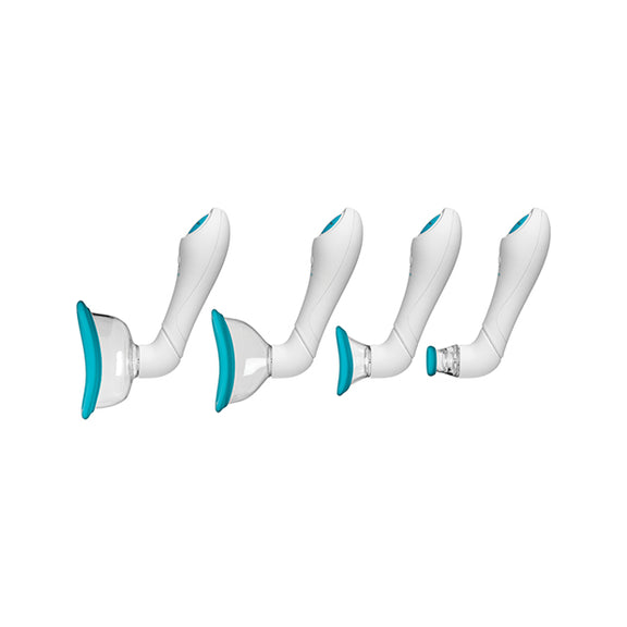 Four different Bloom Automatic Vibrating Rechargeable Pumps shown, each with a differently-sized pump tip to showcase the options. | Kinkly