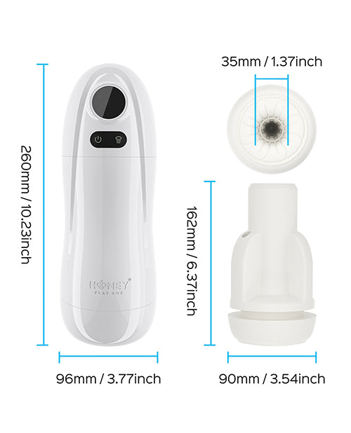The Kai 2 with measurements shown all around various parts of the stroker. | Kinkly Shop