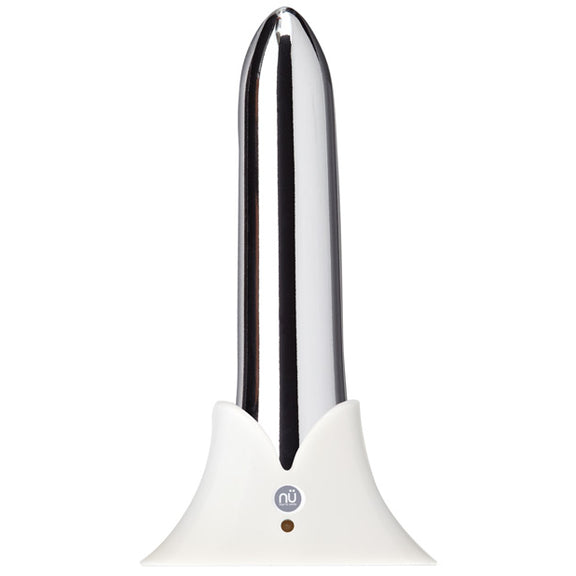 The Sensuelle Point Rechargeable Bullet resting in its charging dock. It sits upright. | Kinkly