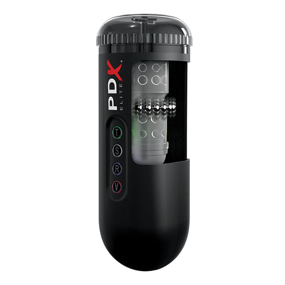 The PDX Elite Moto Blower mid-play, showcasing how the beads sliding up and down the shaft to stimulate the shaft inside | Kinkly Shop