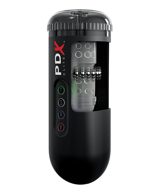 The PDX Elite Moto Blower mid-play, showcasing how the beads sliding up and down the shaft to stimulate the shaft inside | Kinkly Shop