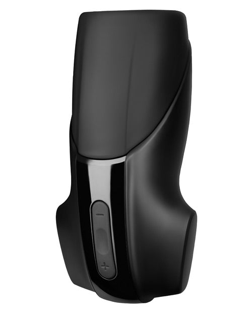 The Satisfyer Men Vibration shown in front of a plain white background. The toy has a rocker button on it to control the vibrations. | Kinkly Shop