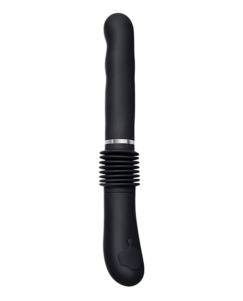 Side view of the Evolved G Force Thruster. It has an accordion-style base to function for the thrusting with a g-spot tip. | Kinkly