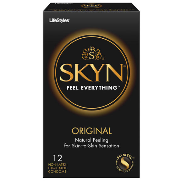 Packaging for the 12 pack of the SKYN Non-Latex Condoms | Kinkly Shop