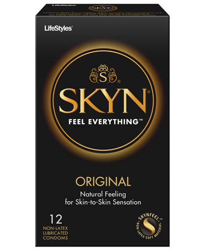 Packaging for the 12 pack of the SKYN Non-Latex Condoms | Kinkly Shop