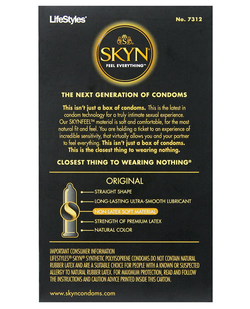 Backside of the packaging for the SKYN Non-Latex Condoms | Kinkly Shop