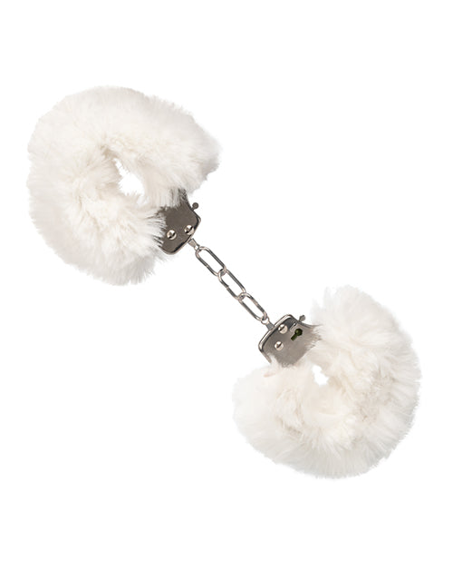Ultra Fluffy Cuffs in white against a plain white background | Kinkly Shop