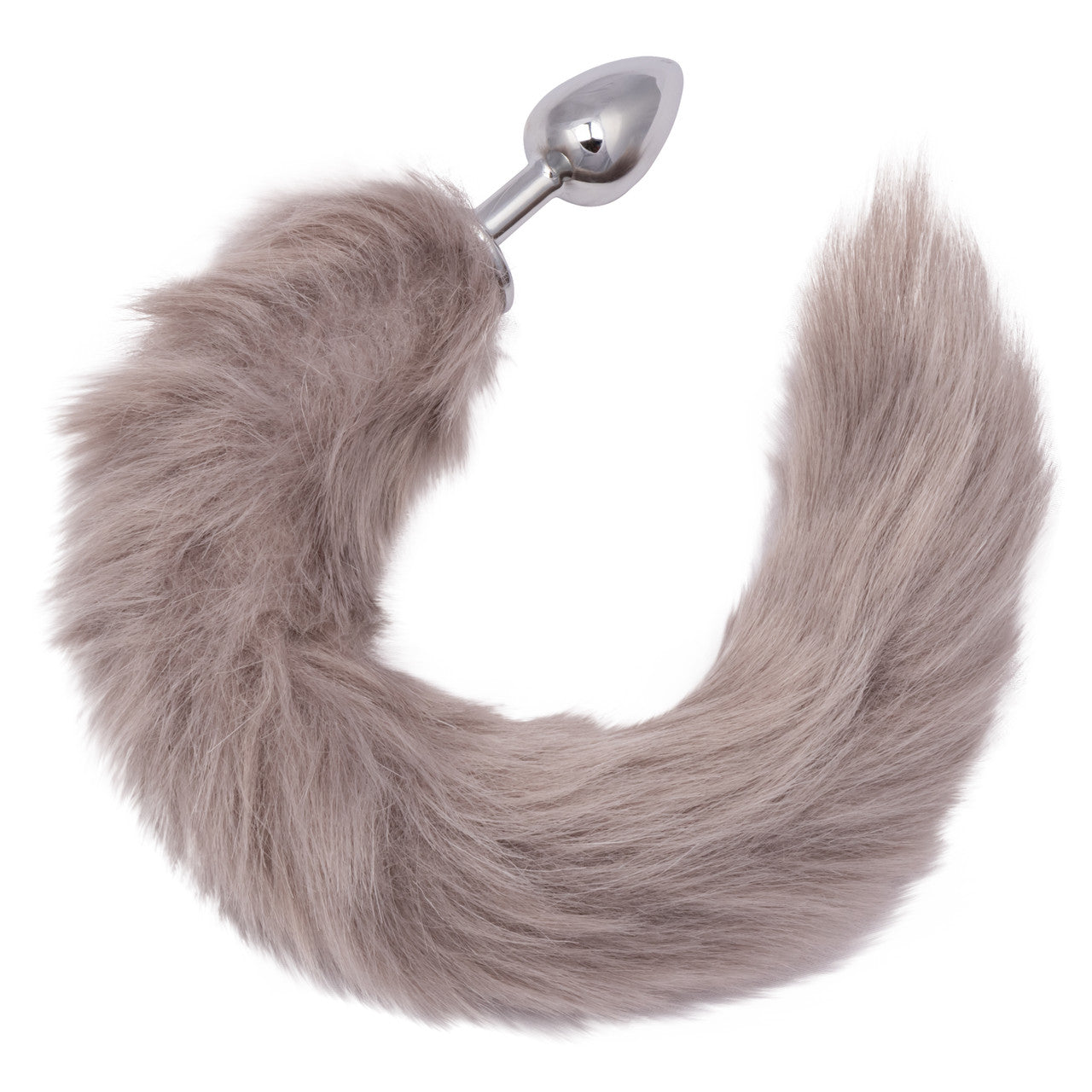 Running Wild Tail Plug in Gray curled up into a circular shape. | Kinkly Shop
