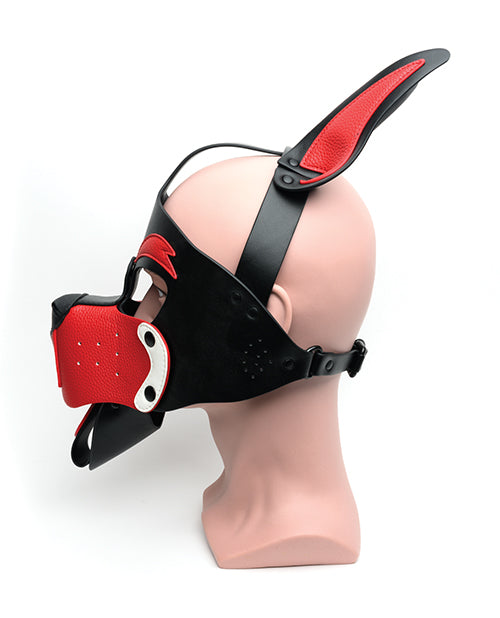 Side profile of the 665 Playful Pup Hood. Showcasing the height of the ears of the mask. | Kinkly Shop