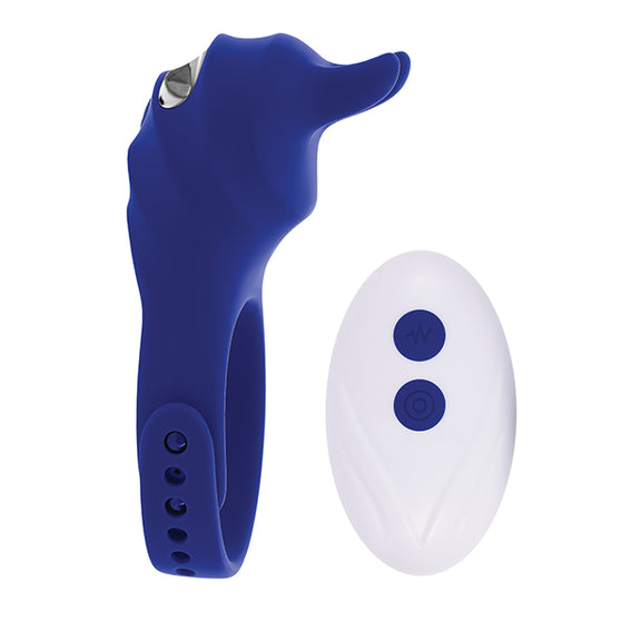 The Zero Tolerance Adjustable Fun Ring in side profile shown next to the oval-shaped remote control. | Kinkly Shop