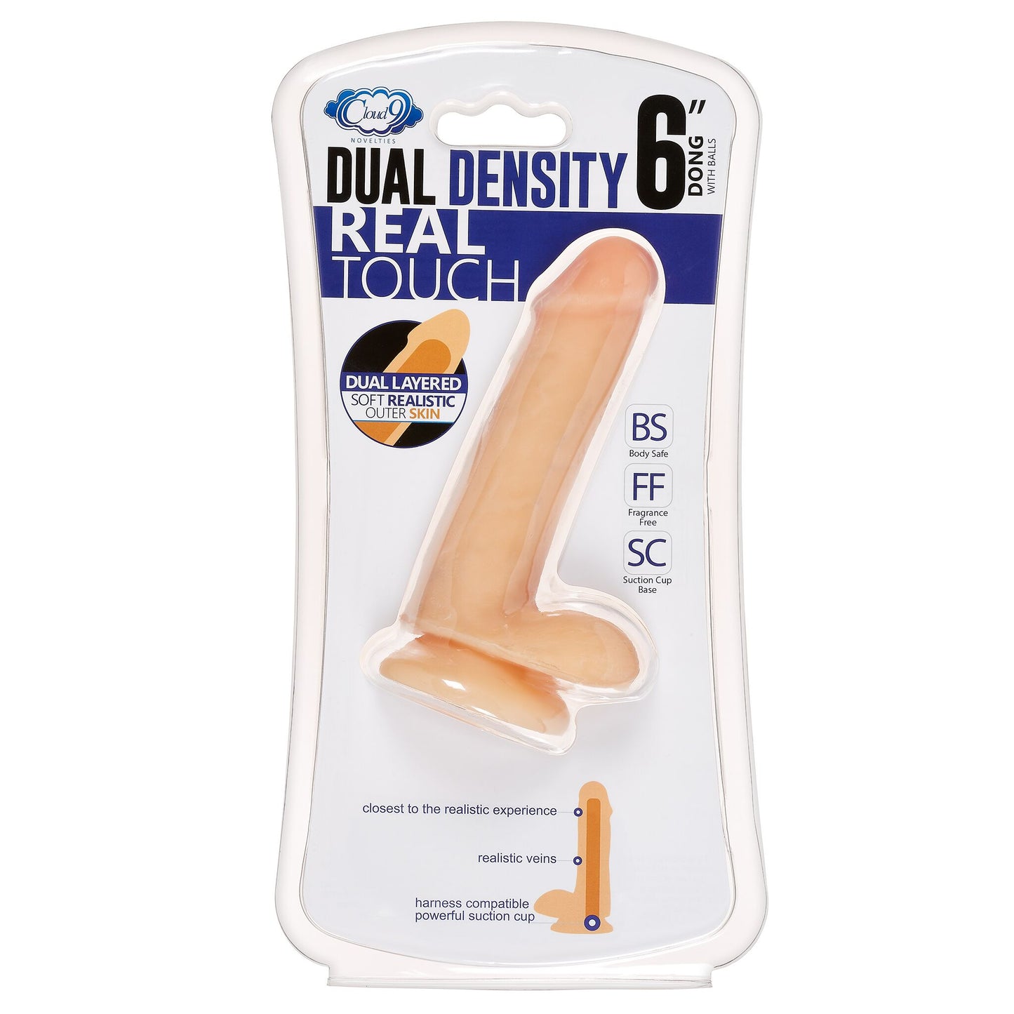 Cloud 9 dual density dildo 6in w/ balls tan/ mocha