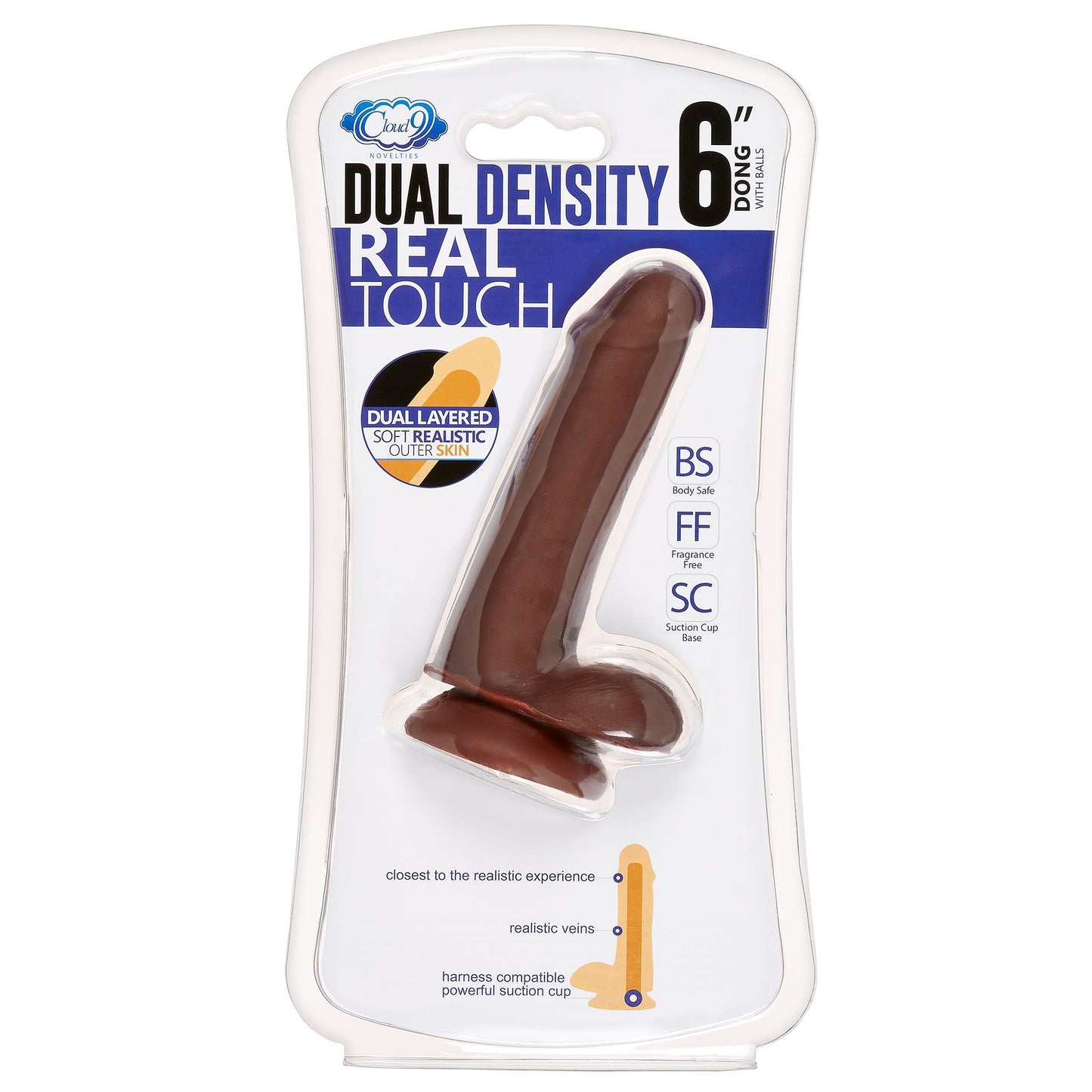 Cloud 9 dual density dildo 6in w/ balls tan/ mocha